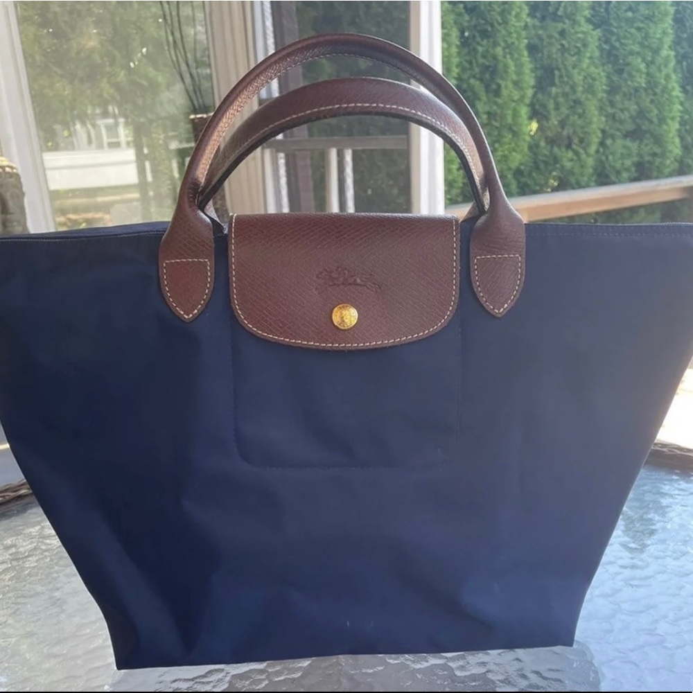 Longchamp Short Handle Navy Le Pliage Medium Gem